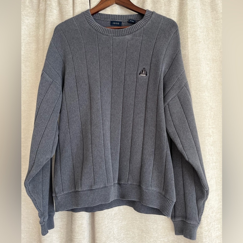 IZOD Ribbed Crewneck Thick Sweater – Men’s Large Slate Gray Cotton